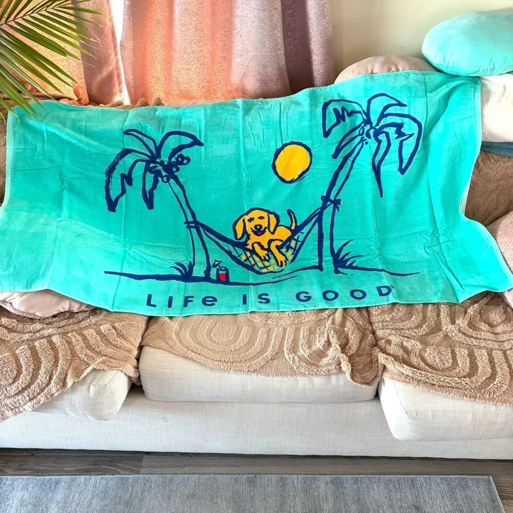 NWT Life is Good Rocket Dog hammock palm trees turquoise Beach Towel 34 X 64